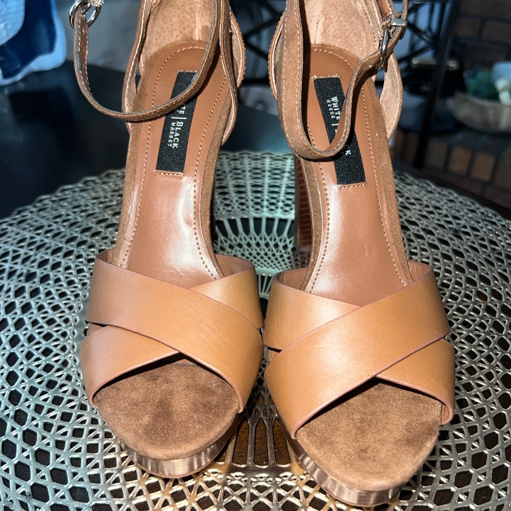 White House Black Market Tan Heeled Sandals